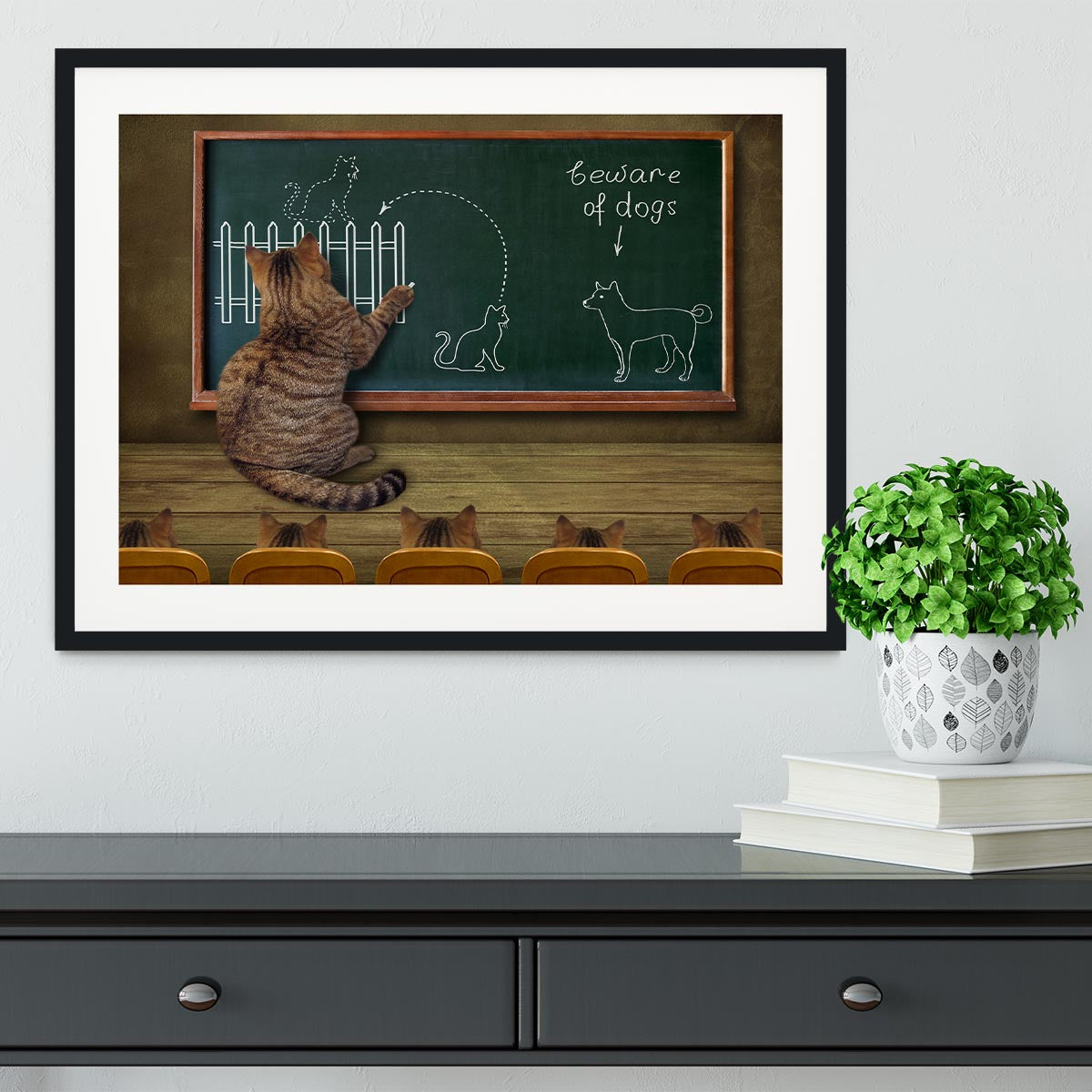 Cat teacher and his pupils Framed Print - 1x - 1