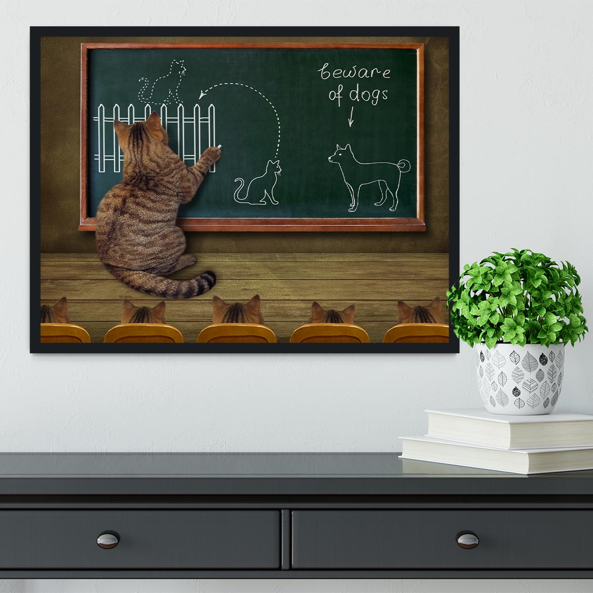 Cat teacher and his pupils Framed Print - 1x - 2