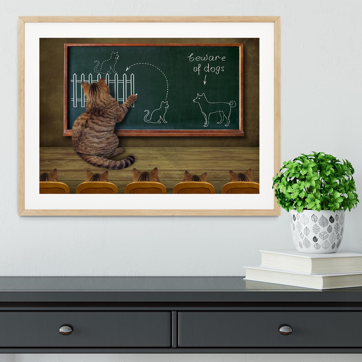 Cat teacher and his pupils Framed Print - 1x - 3