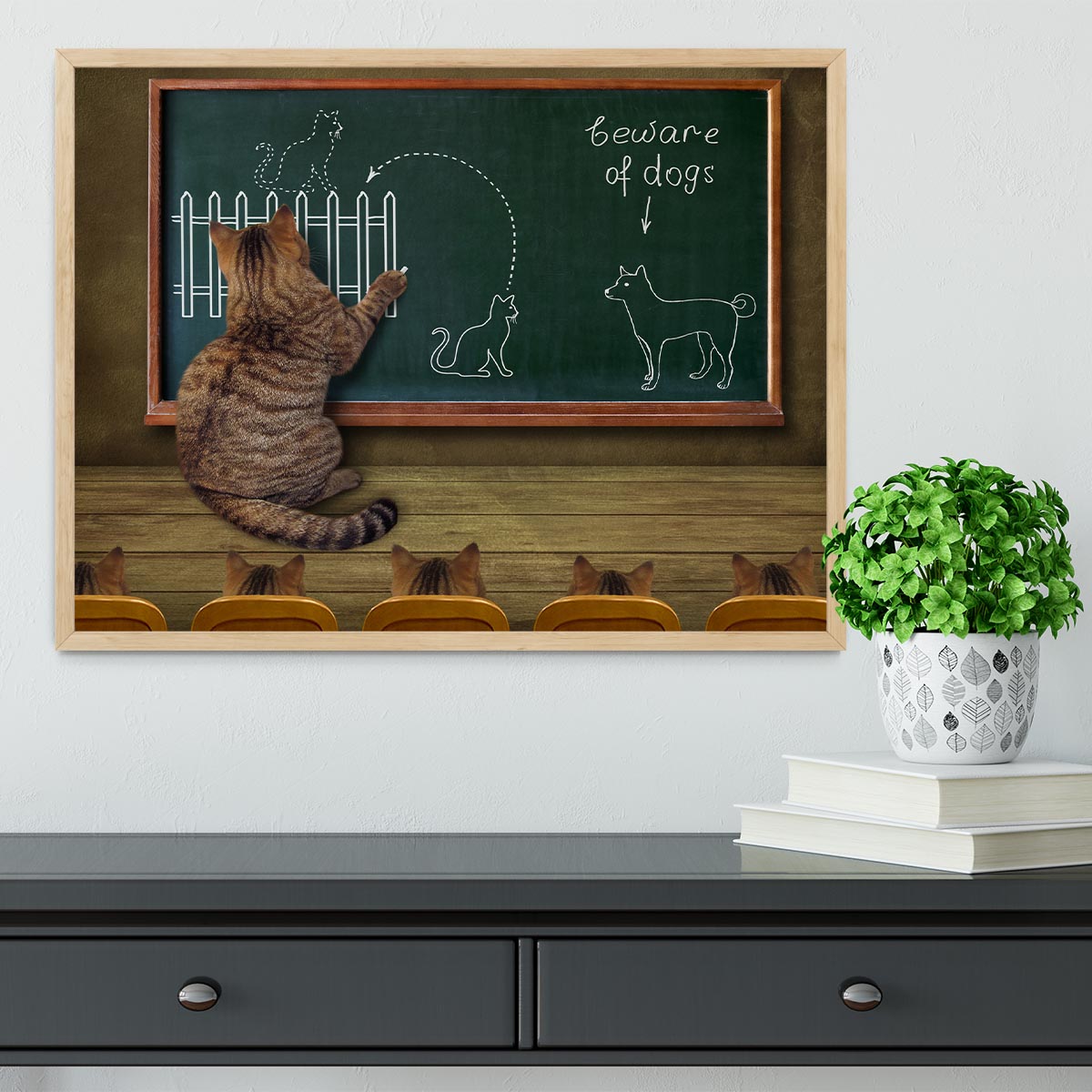 Cat teacher and his pupils Framed Print - 1x - 4