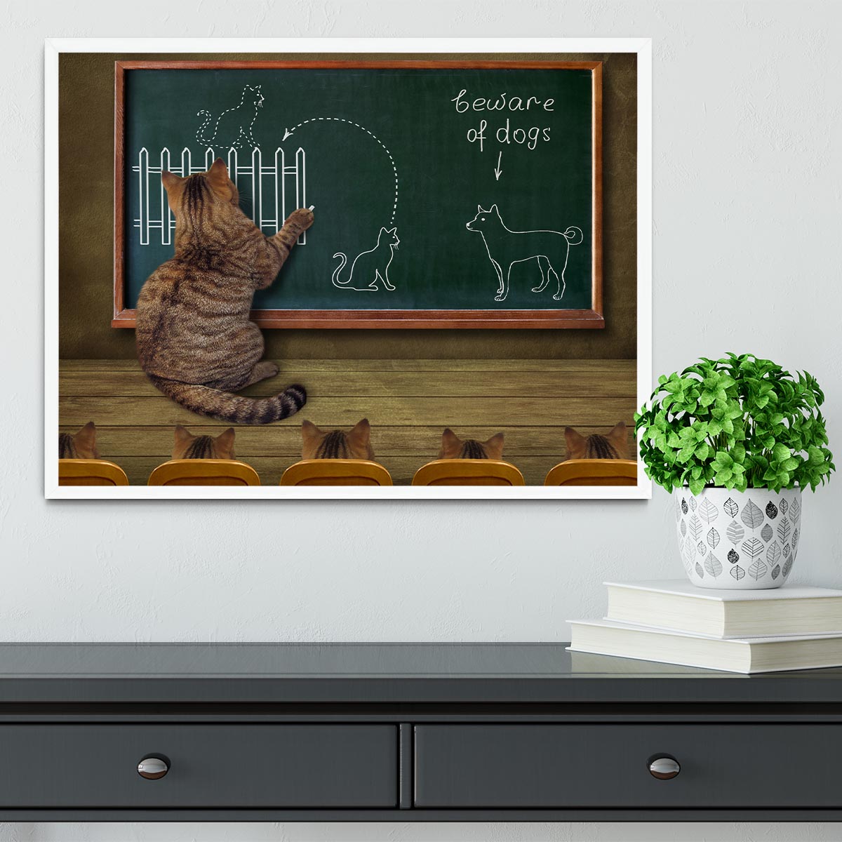 Cat teacher and his pupils Framed Print - 1x -6