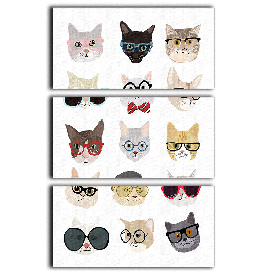 Cats With Glasses 3 Split Panel Canvas Print - 1x - 1