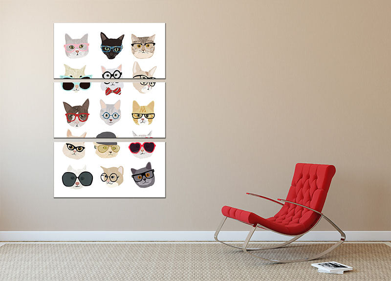 Cats With Glasses 3 Split Panel Canvas Print - 1x - 2