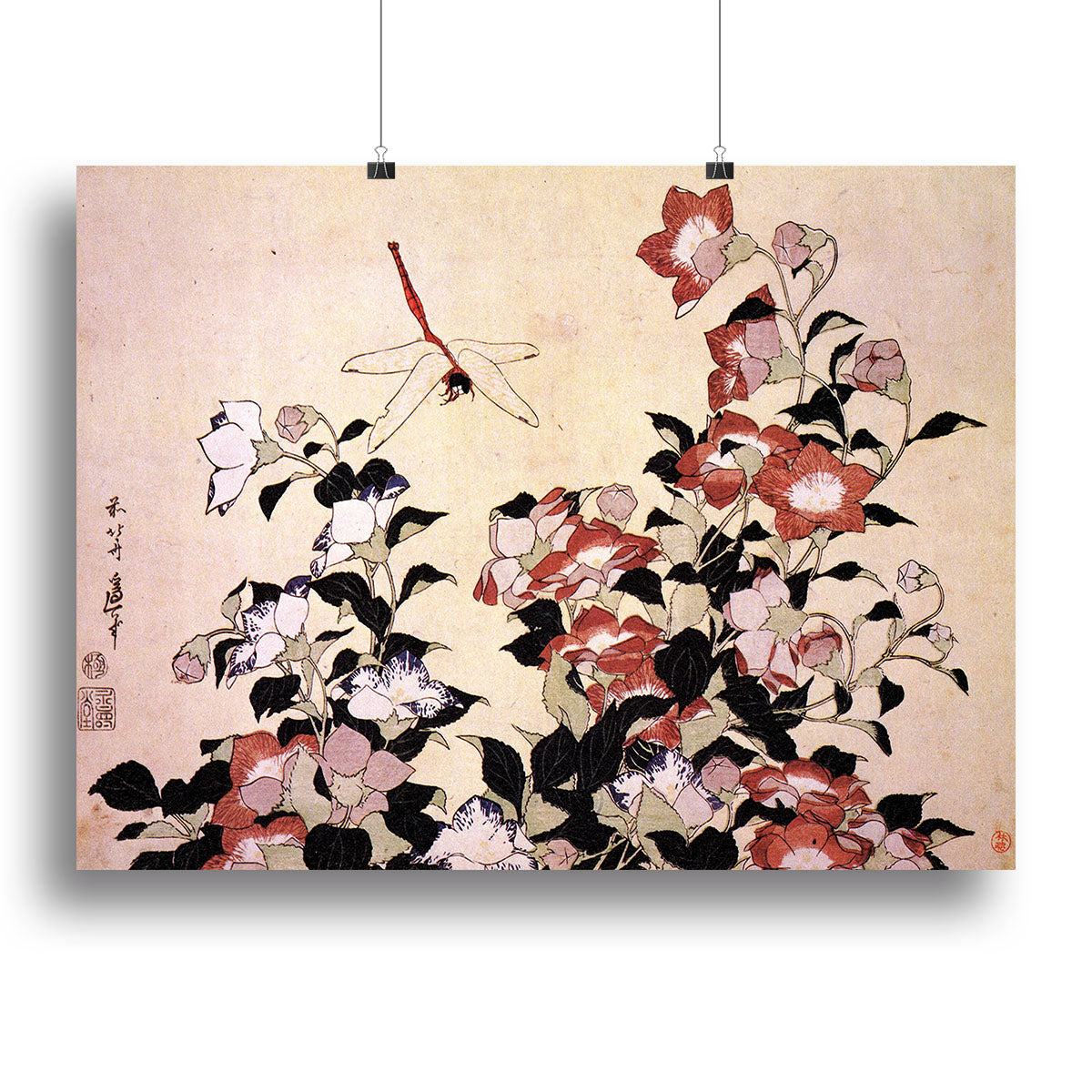 Chinese bell flower and dragon-fly by Hokusai Poster - Unframed