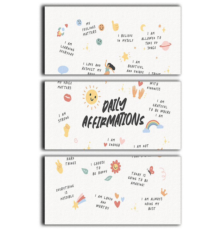 Daily Affirmations Emoji 3 Split Panel Canvas Print - Canvas Art Rocks - 1