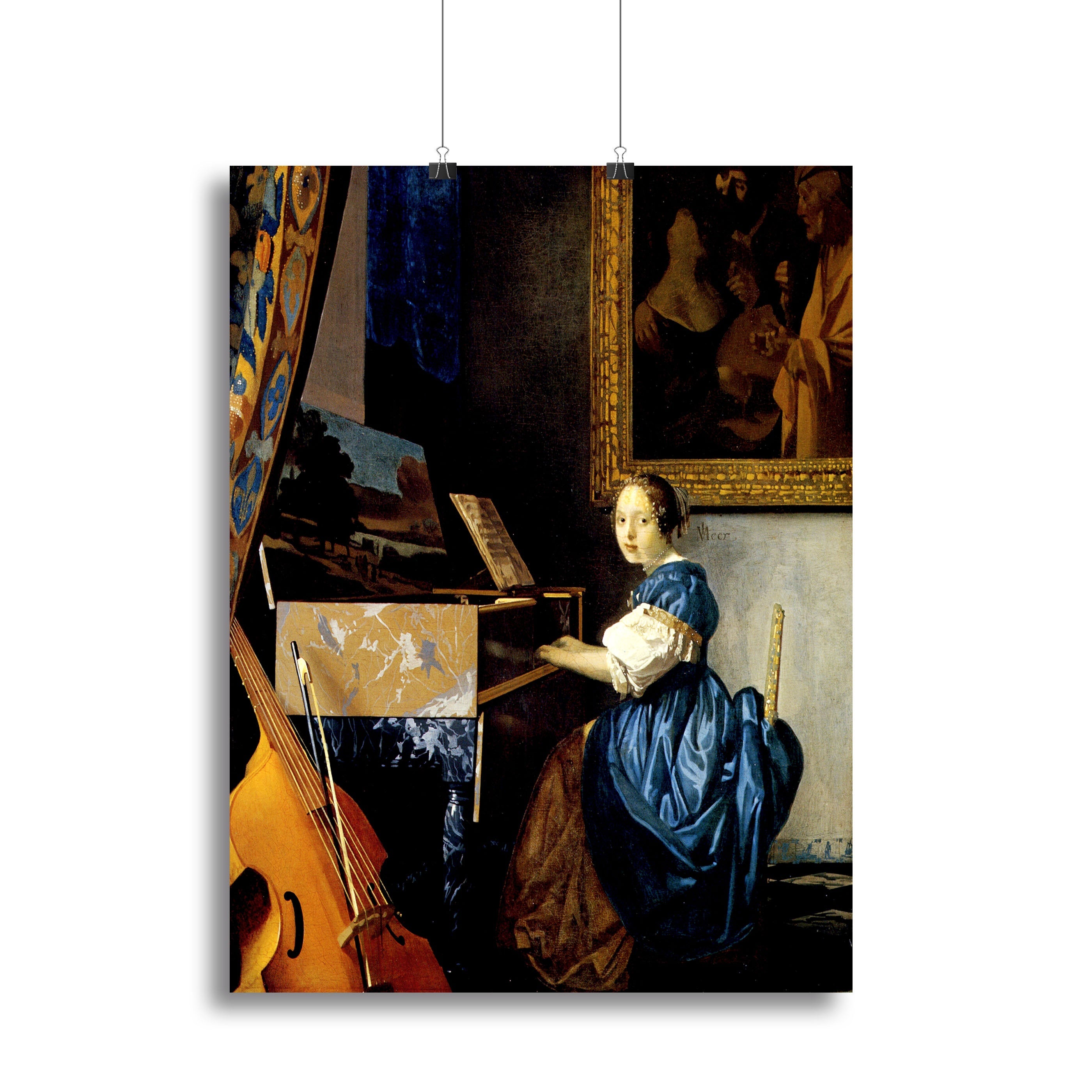 Dame on spinet by Vermeer Poster - Unframed