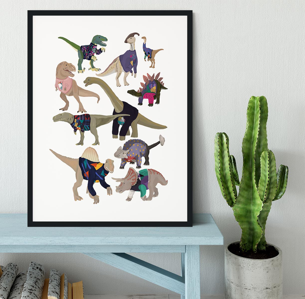 Dinosaurs In 80s Jumpers Framed Print - 1x - 1