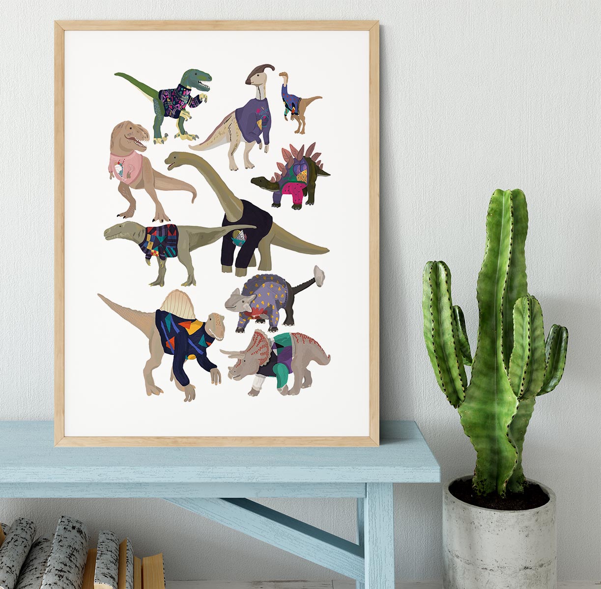 Dinosaurs In 80s Jumpers Framed Print - 1x - 3