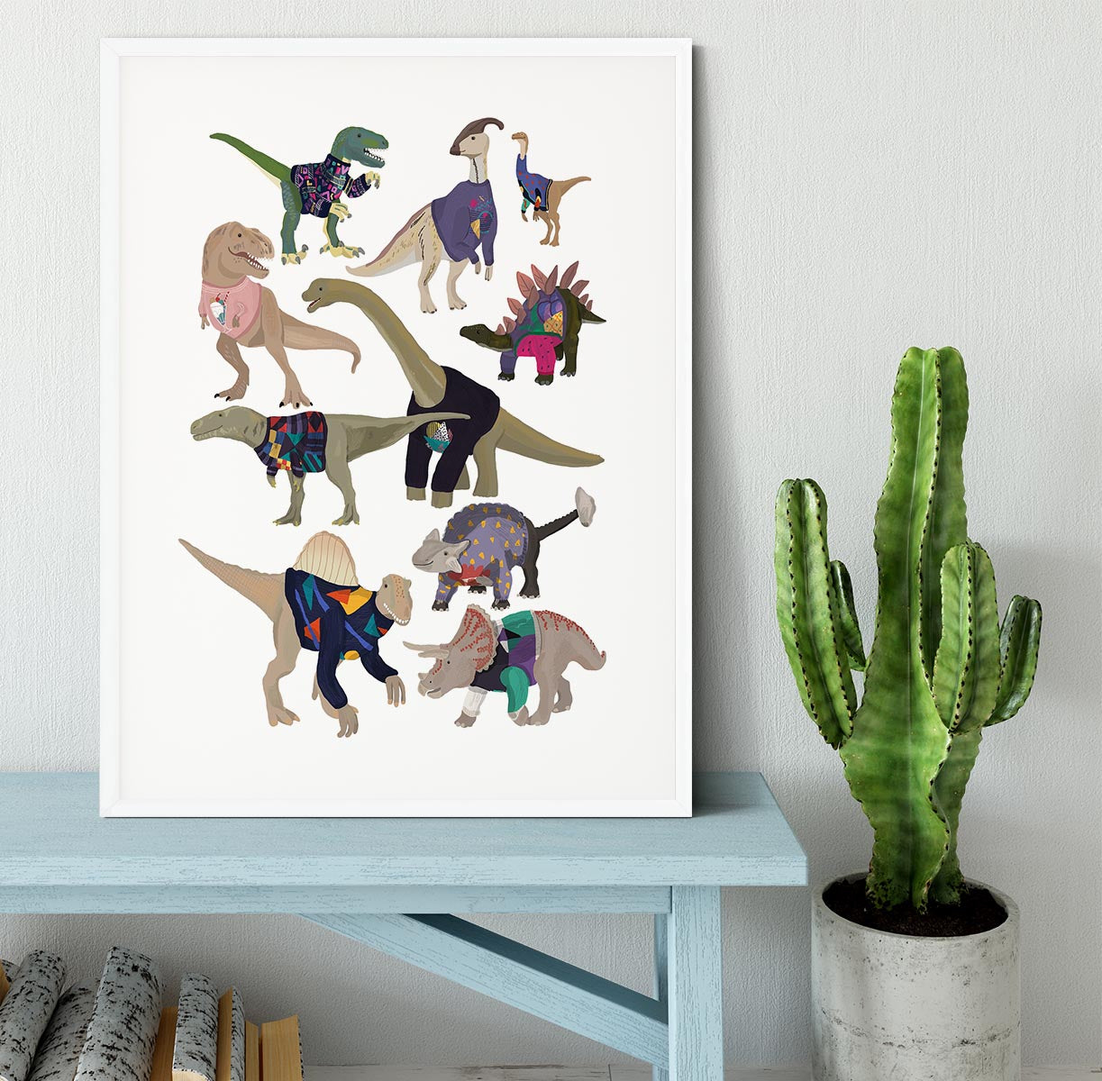 Dinosaurs In 80s Jumpers Framed Print - 1x - 5