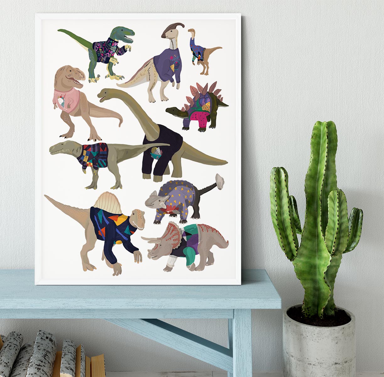 Dinosaurs In 80s Jumpers Framed Print - 1x -6