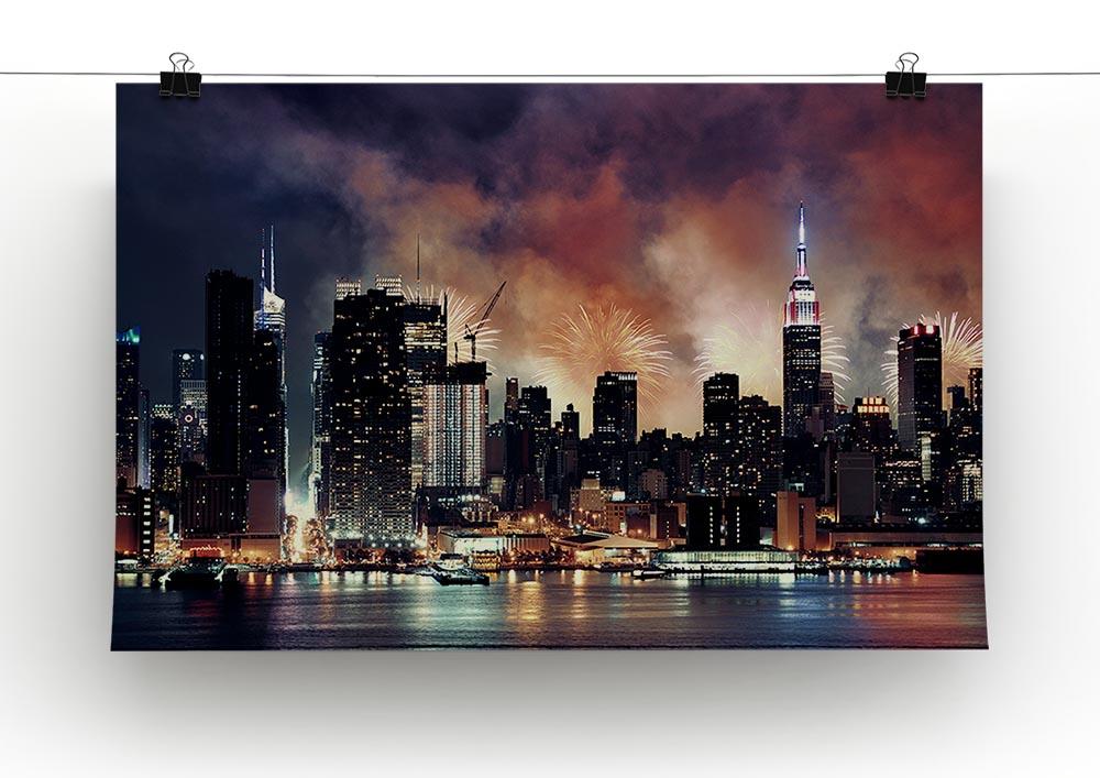 Fireworks show with Manhattan skyscrapers Poster - Unframed