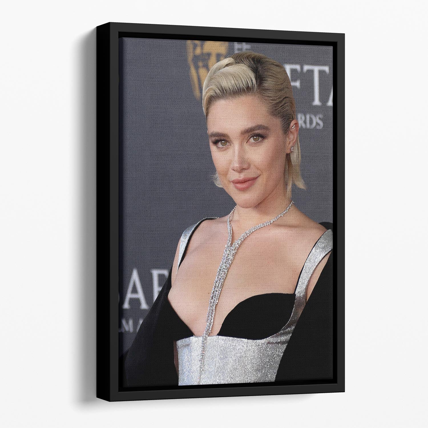 Florence Pugh at the Baftas Floating Framed Canvas - Canvas Art Rocks - 1