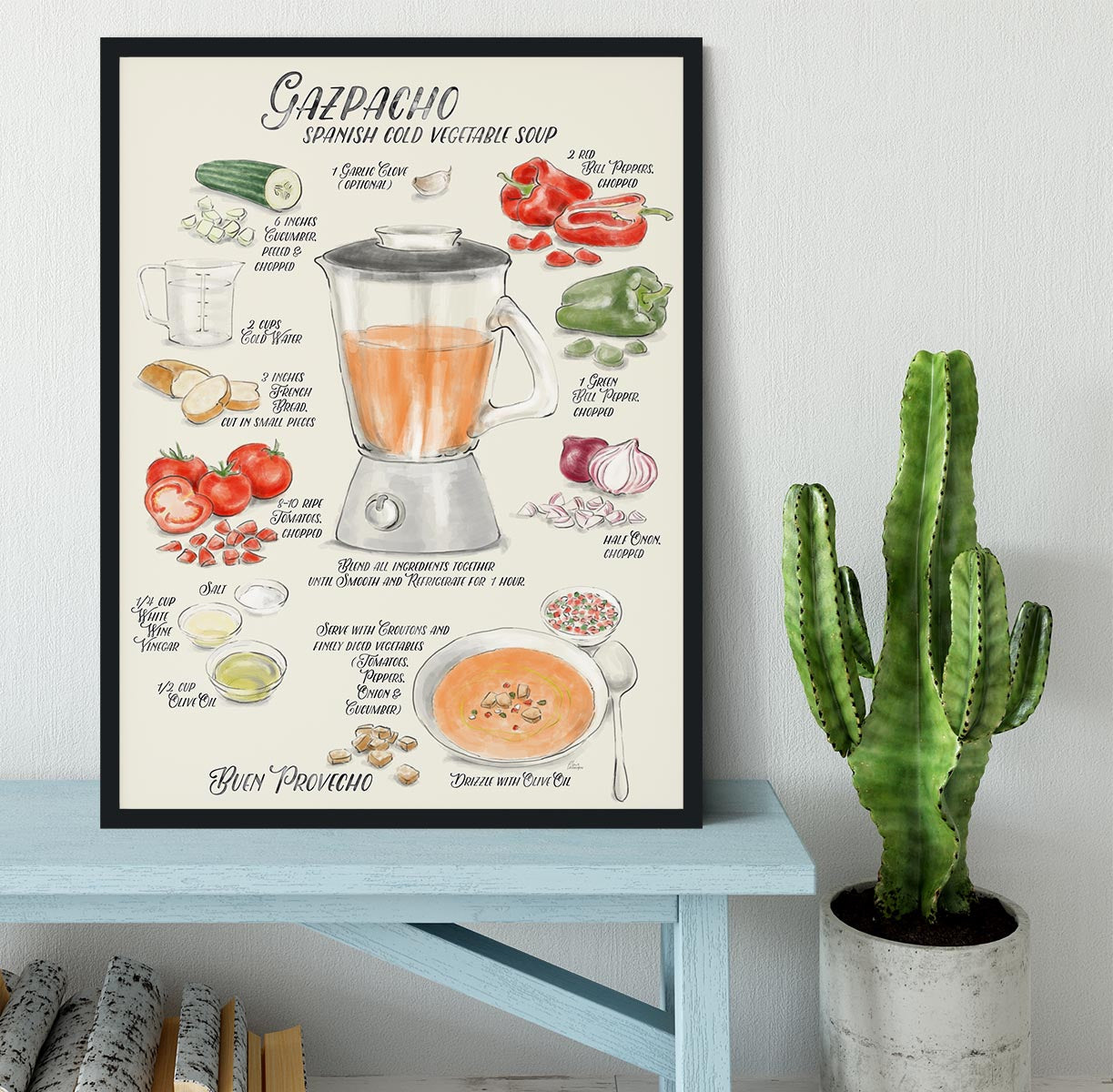 Gazpacho illustrated recipe in English Framed Print - Canvas Art Rocks - 2