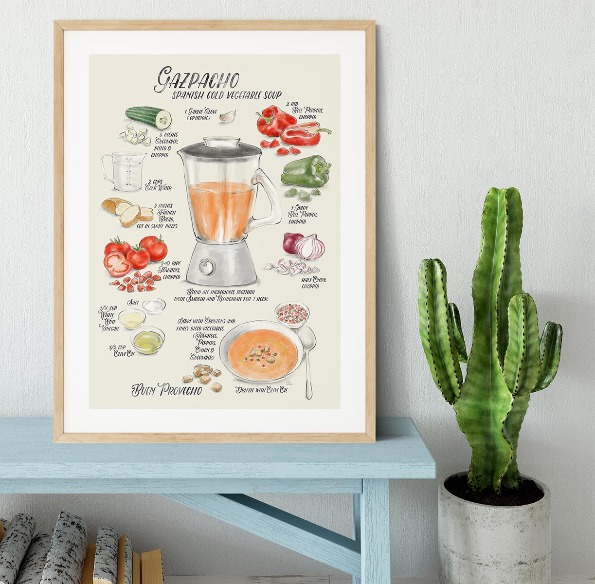 Gazpacho illustrated recipe in English Framed Print - Canvas Art Rocks - 3