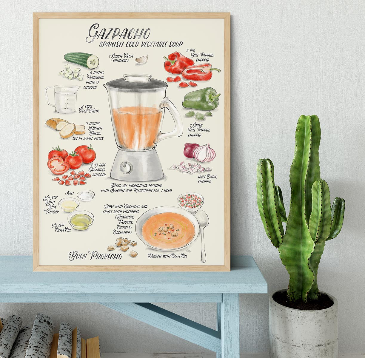 Gazpacho illustrated recipe in English Framed Print - Canvas Art Rocks - 4