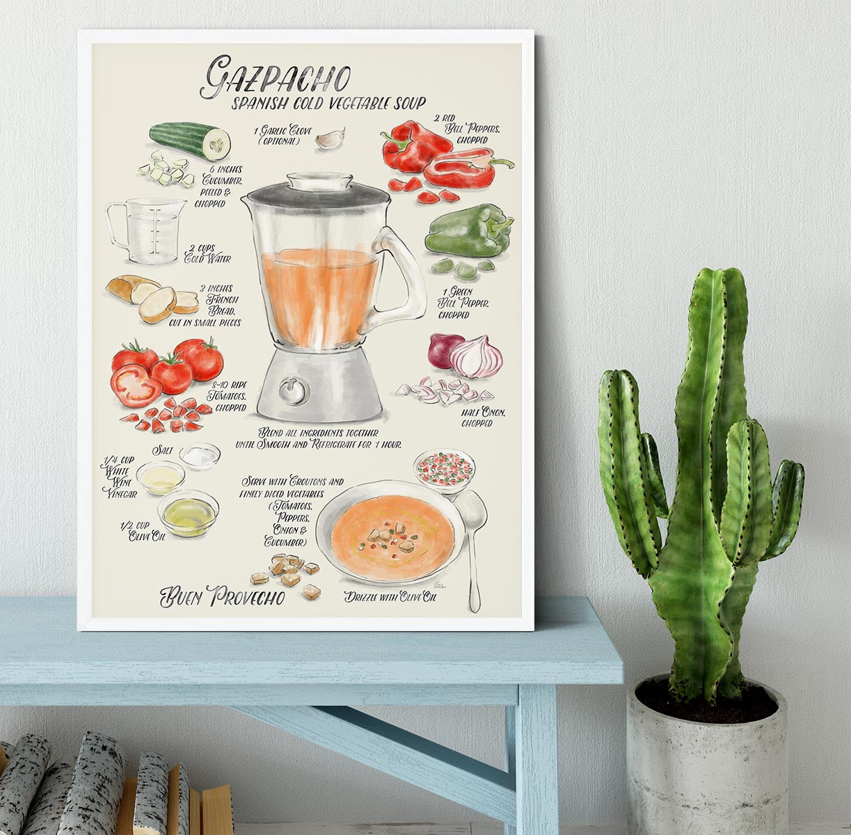 Gazpacho illustrated recipe in English Framed Print - Canvas Art Rocks -6