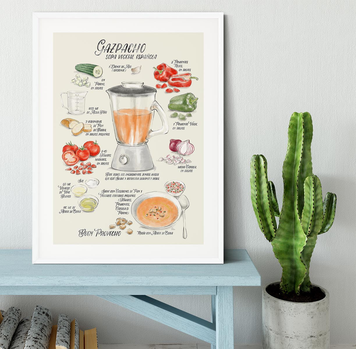 Gazpacho illustrated recipe in Spanish Framed Print - Canvas Art Rocks - 5