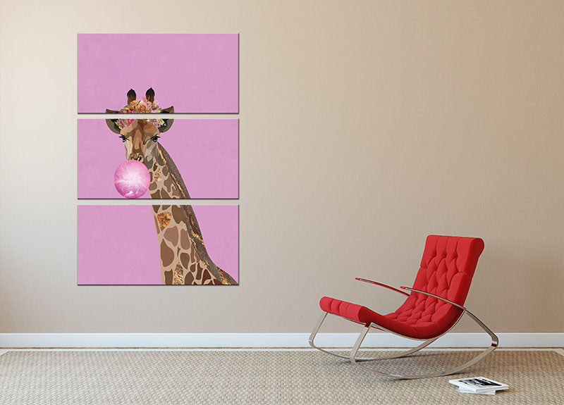 Giraffe pink bubblegum 3 Split Panel Canvas Print - 1x - 2