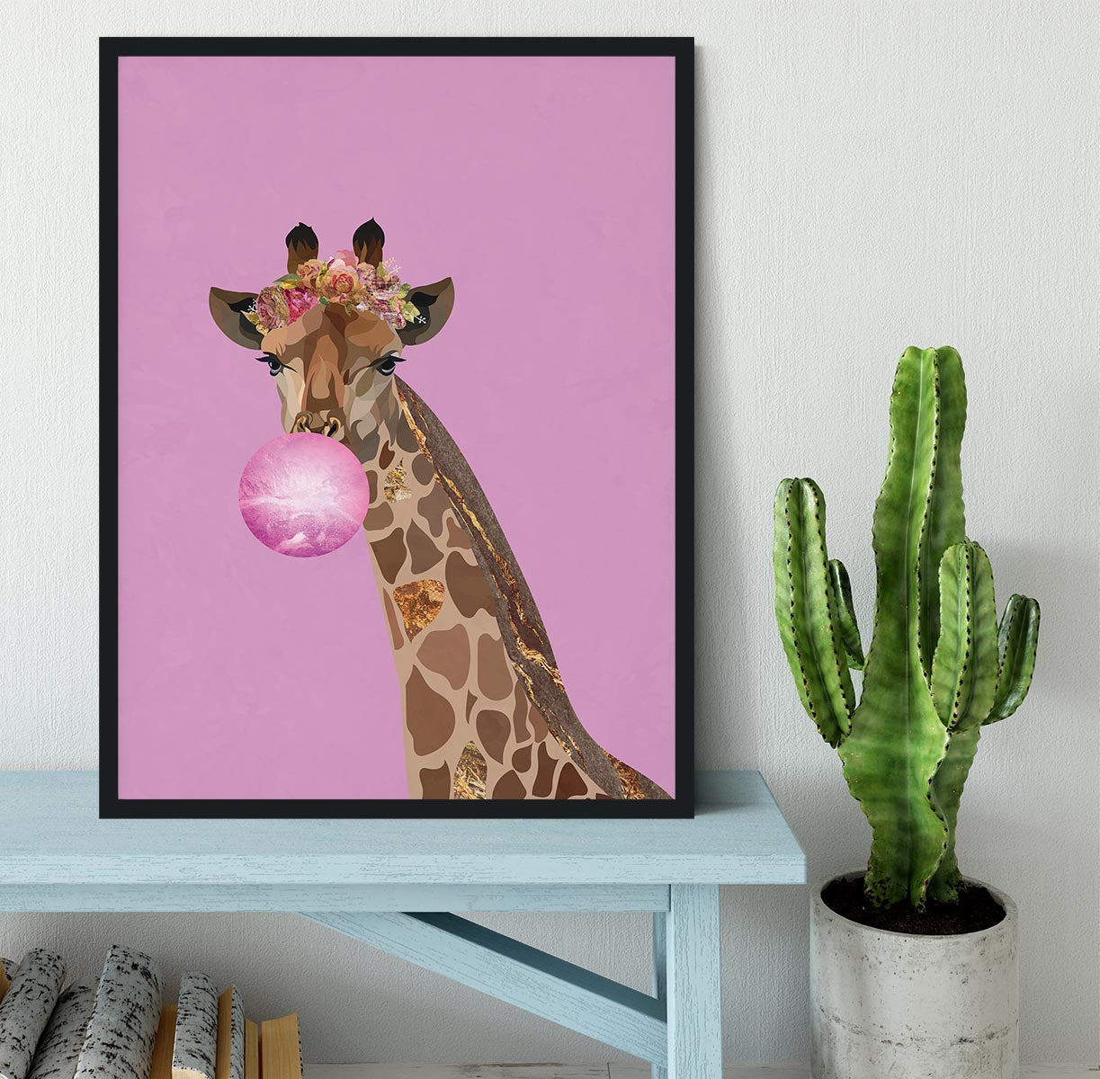 Giraffe pink bubblegum Framed Print - 1x - 2