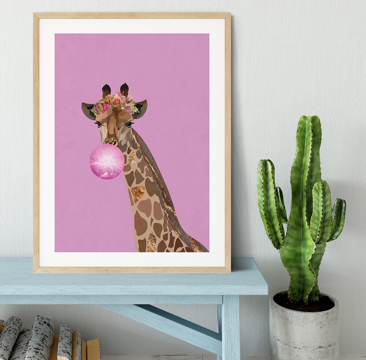 Giraffe pink bubblegum Framed Print - 1x - 3