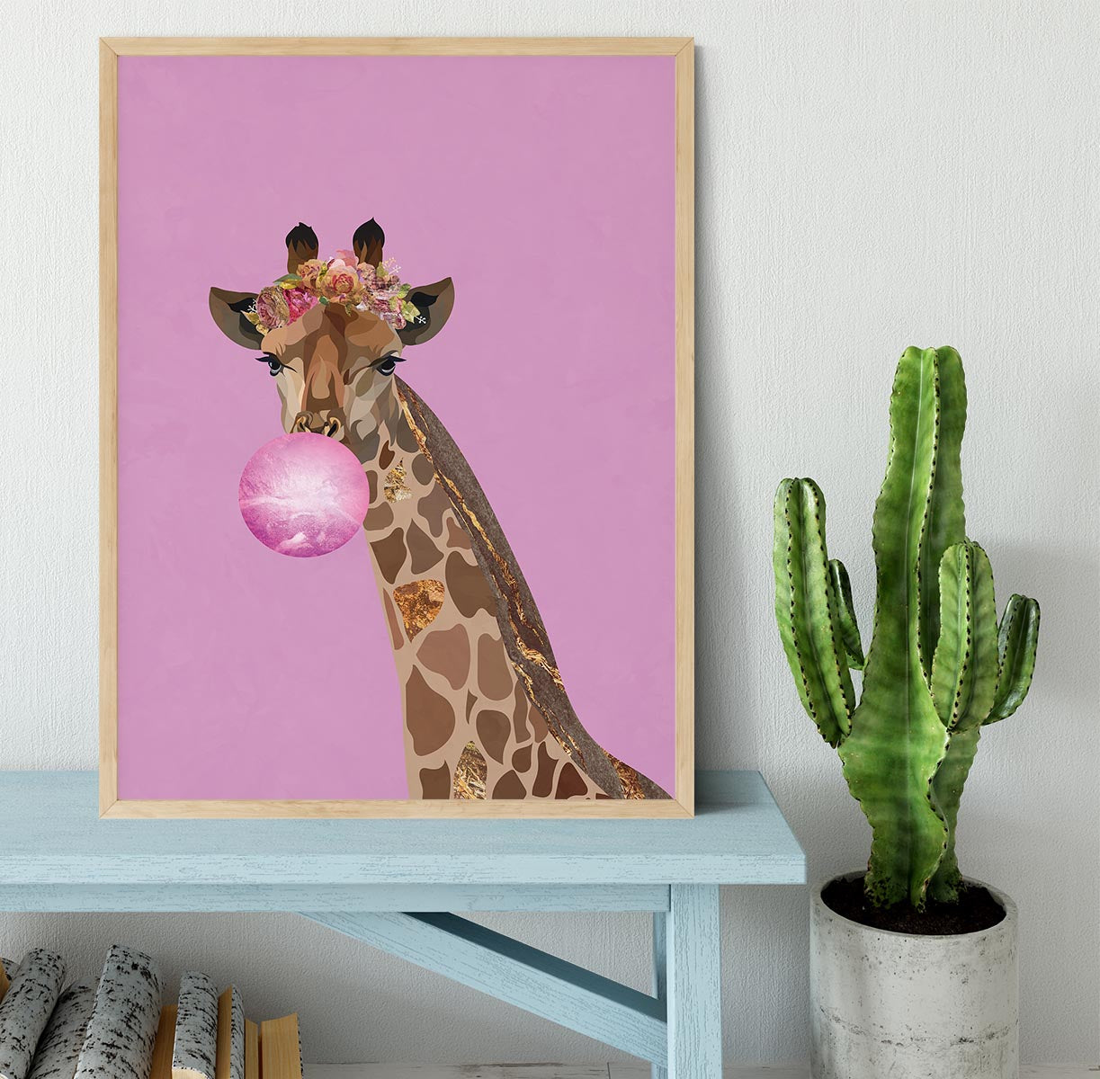 Giraffe pink bubblegum Framed Print - 1x - 4