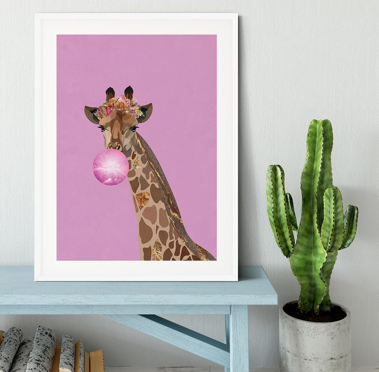 Giraffe pink bubblegum Framed Print - 1x - 5