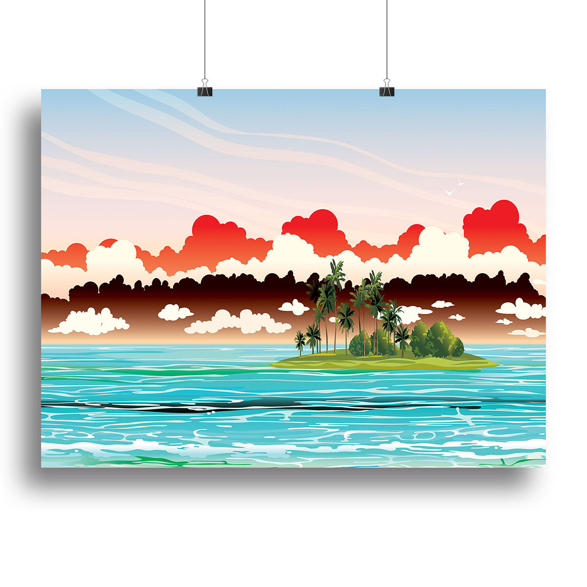 Green island with coconut palms Poster - Unframed