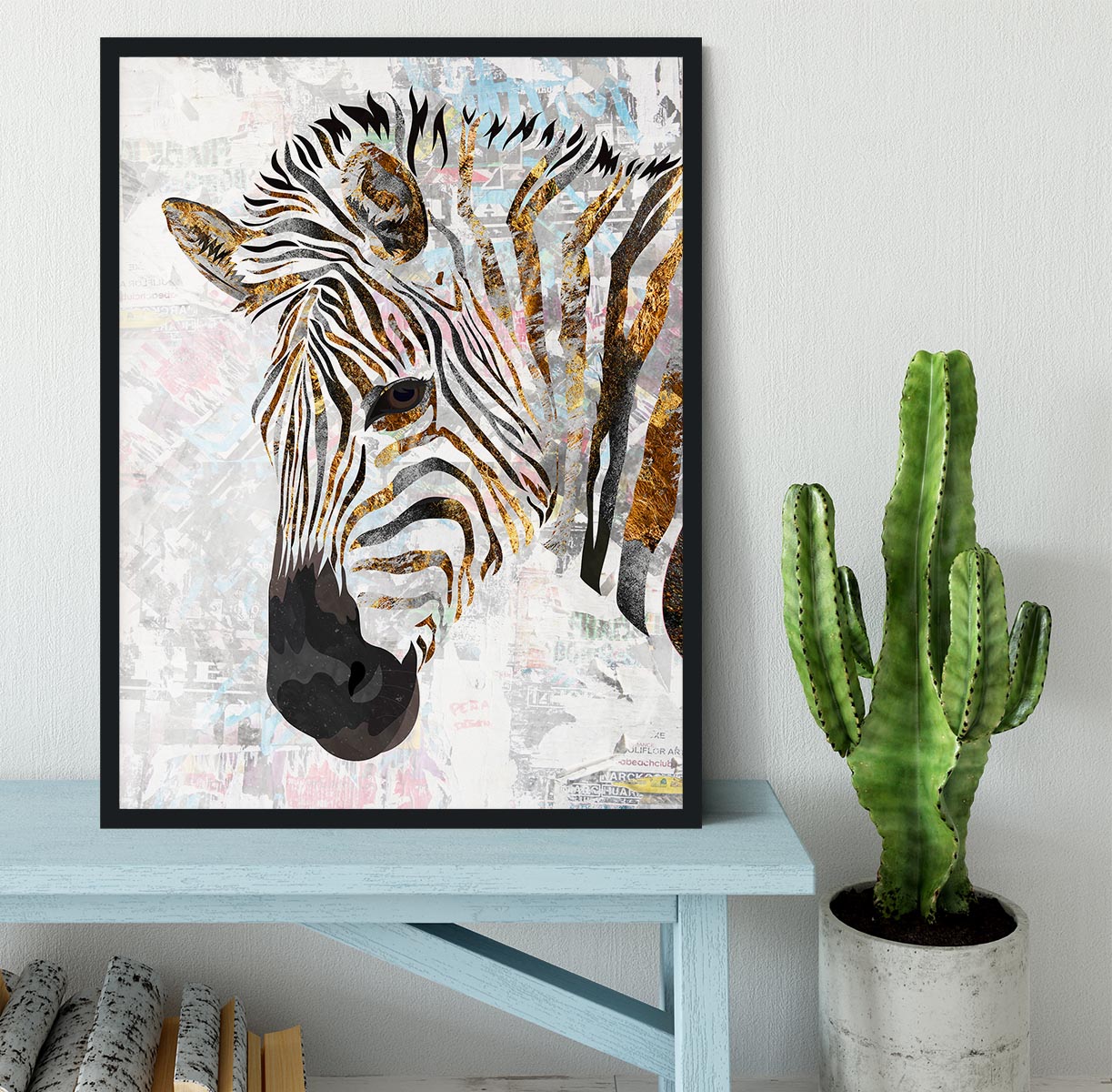 Grunge gold zebra Framed Print - 1x - 2