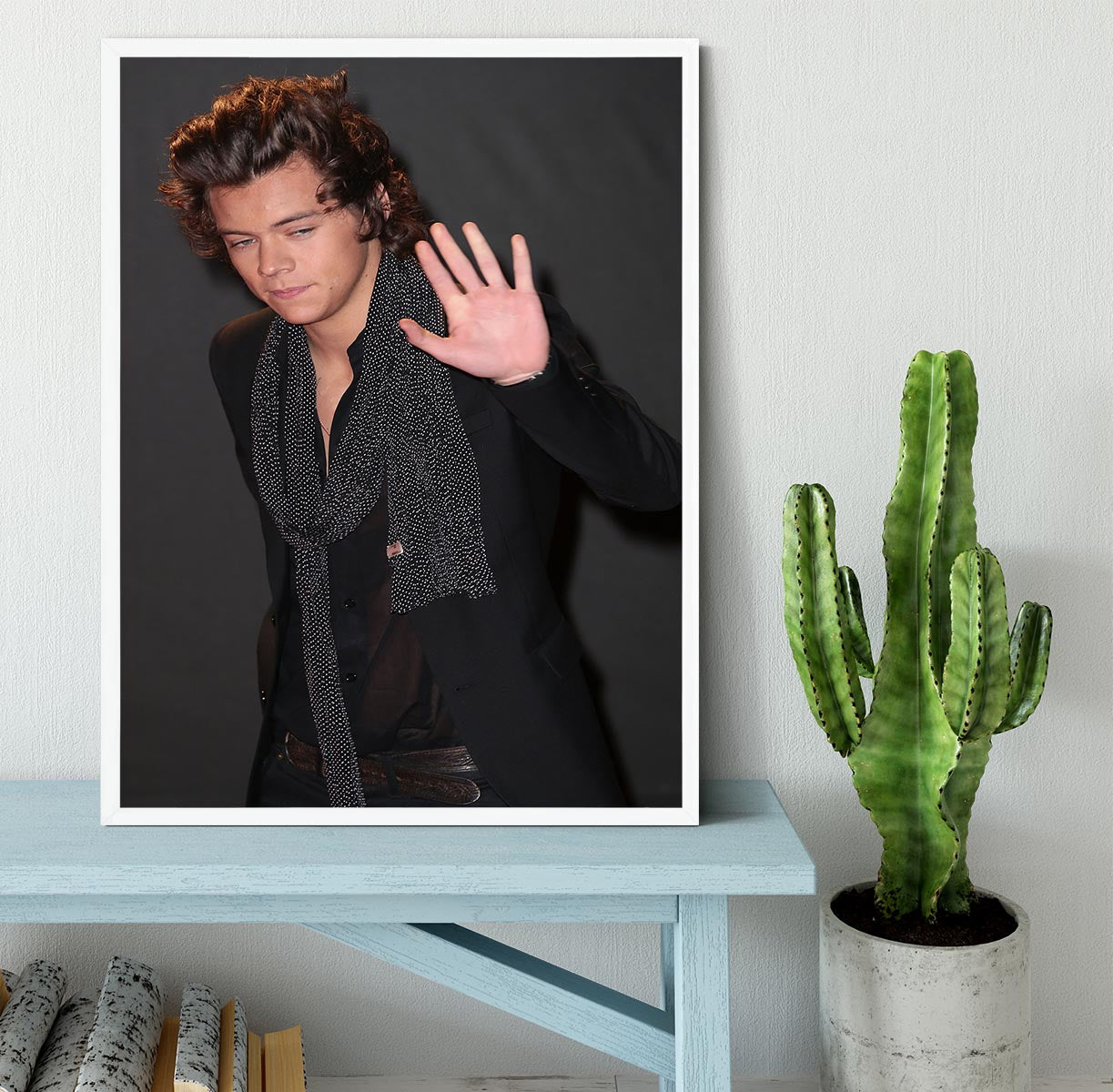 Harry Styles waves at the British Fashion Awards Framed Print - Canvas Art Rocks -6