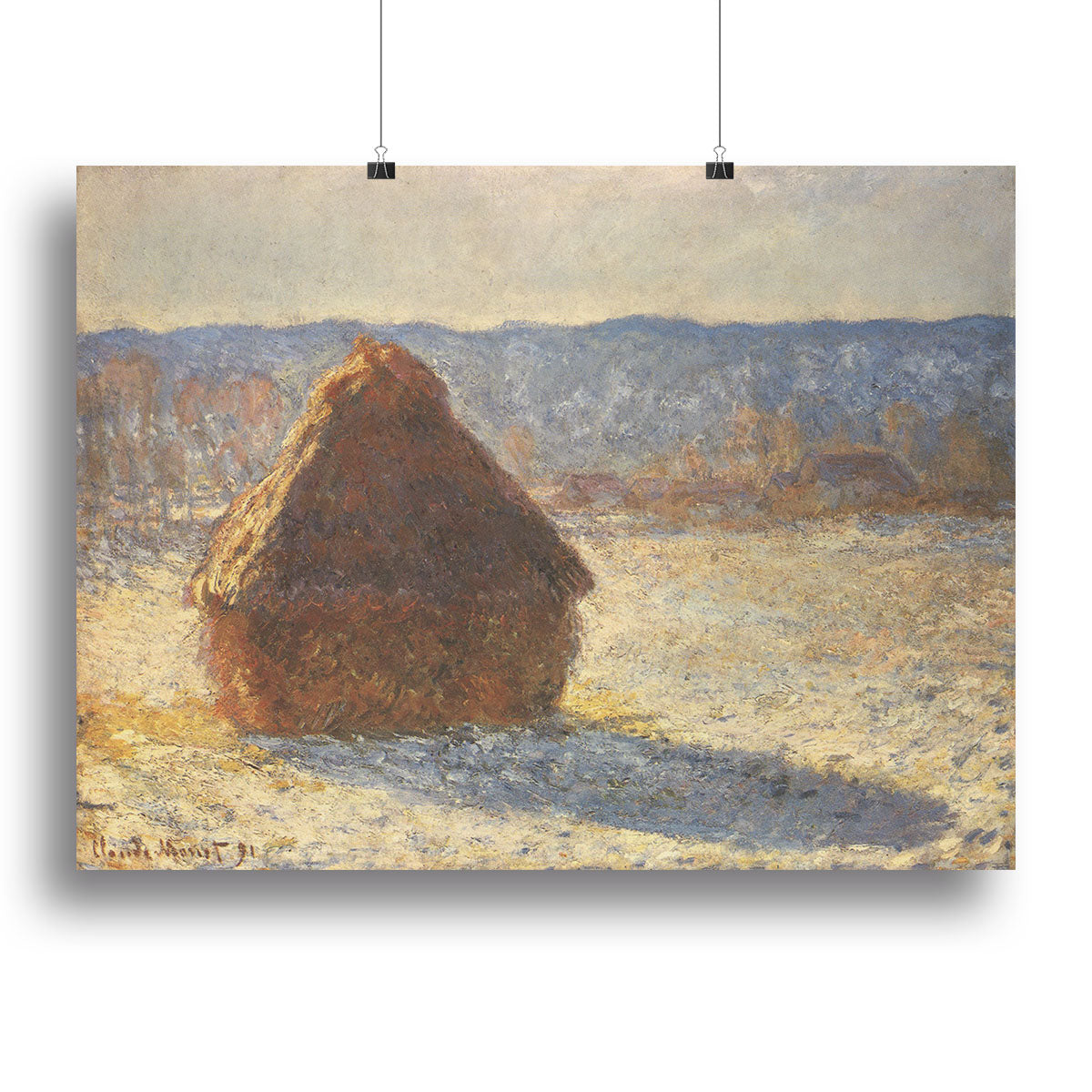 Haystacks snow morning by Monet Poster - Unframed