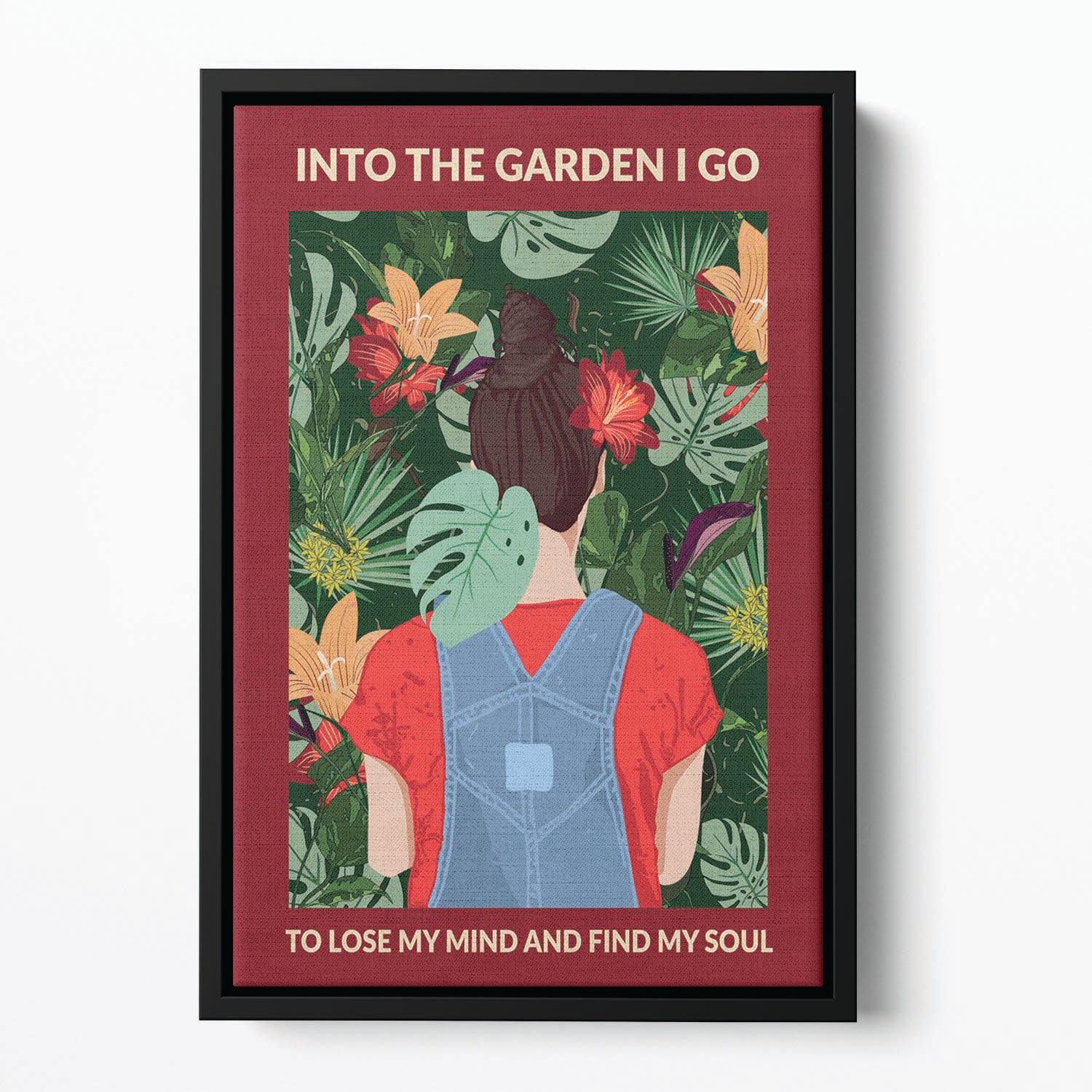 Into the Garden brunette a Burgundy Floating Framed Canvas - 1x - 2