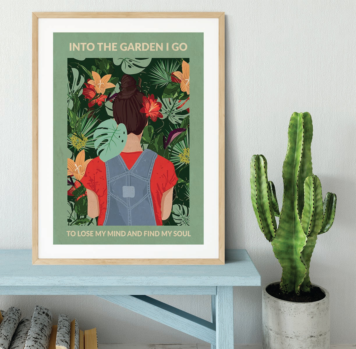 Into the Garden brunette a Light Green Framed Print - 1x - 3