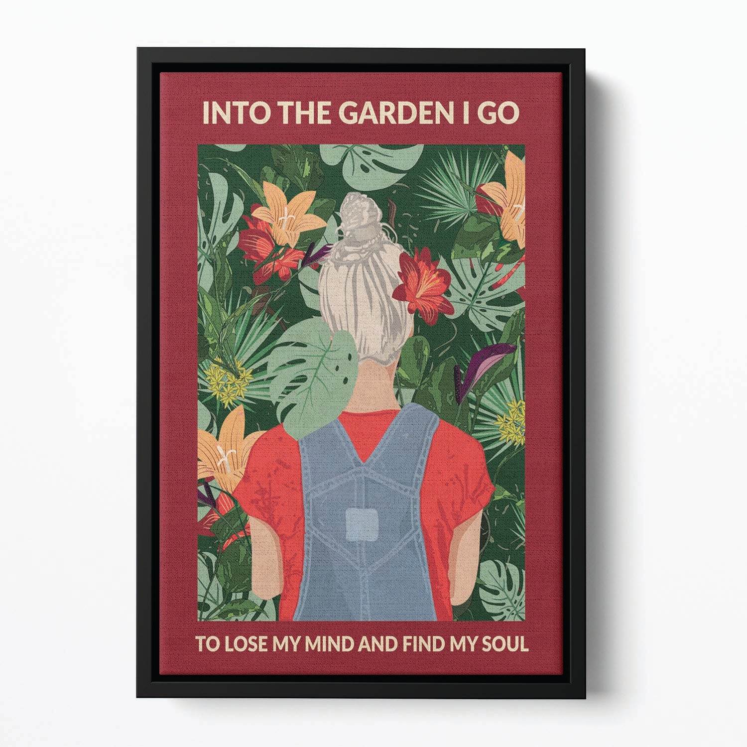 Into the Garden grey a Burgundy Floating Framed Canvas - 1x - 2