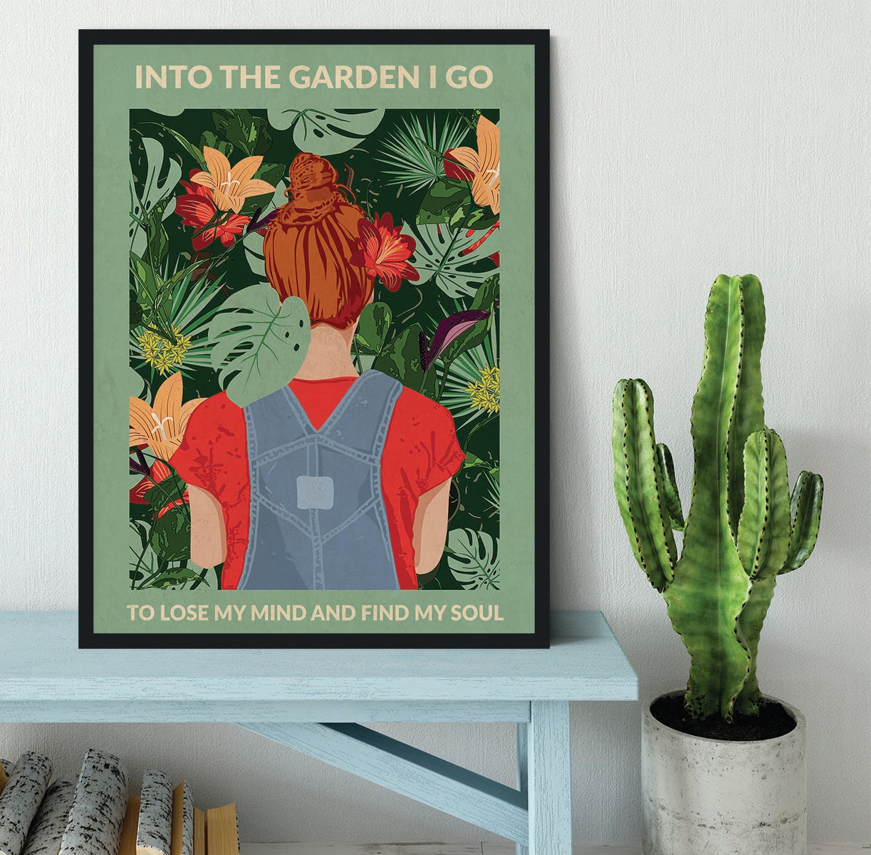 Into the Garden redhead a Light Green Framed Print - 1x - 2