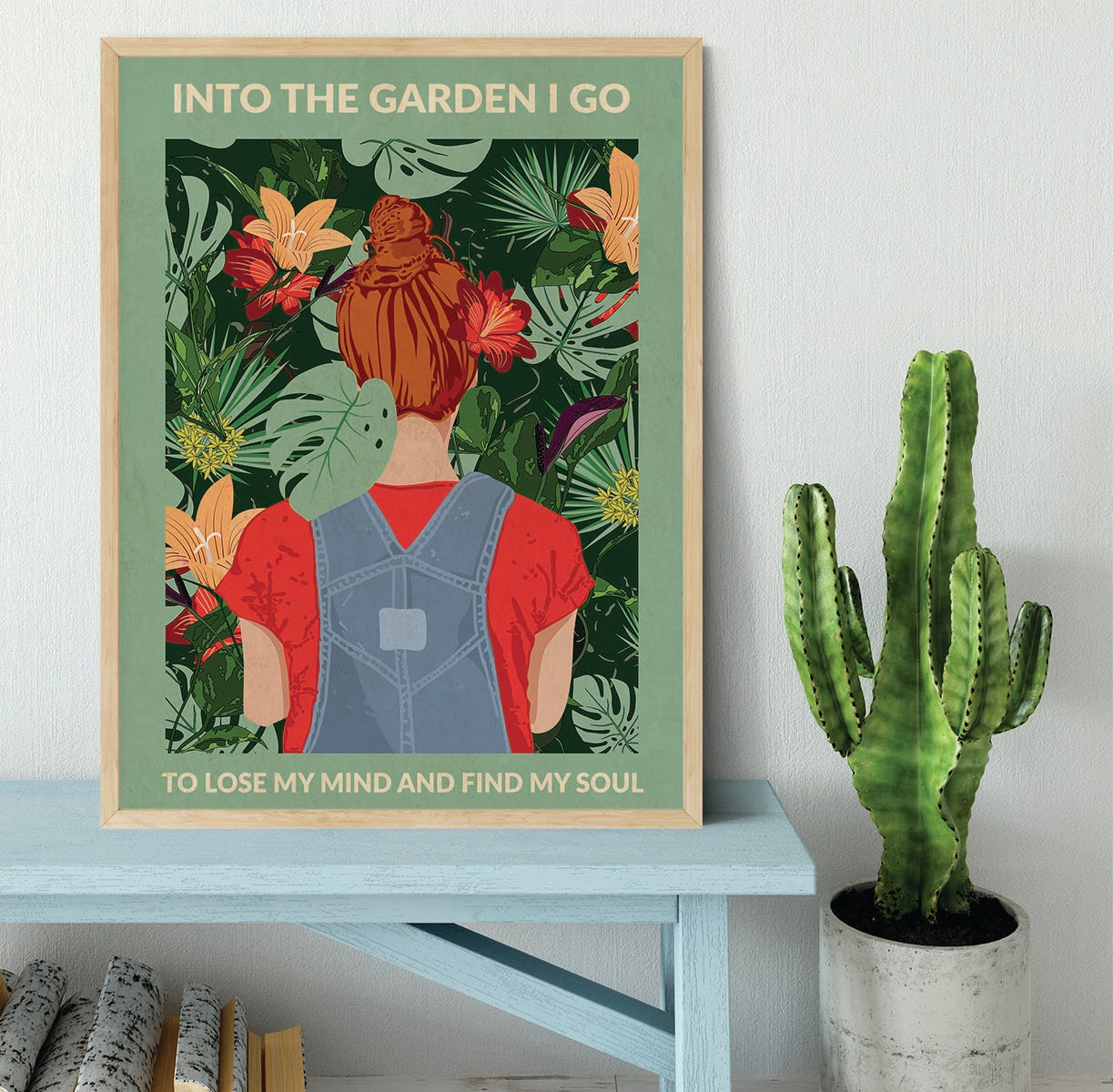 Into the Garden redhead a Light Green Framed Print - 1x - 4