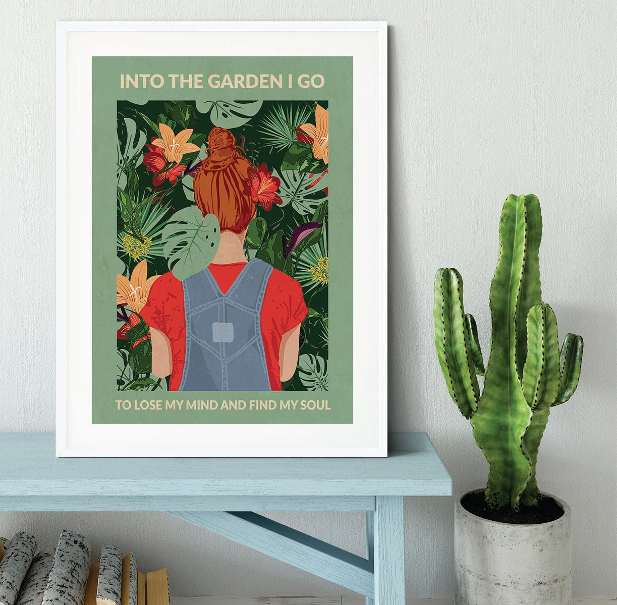 Into the Garden redhead a Light Green Framed Print - 1x - 5