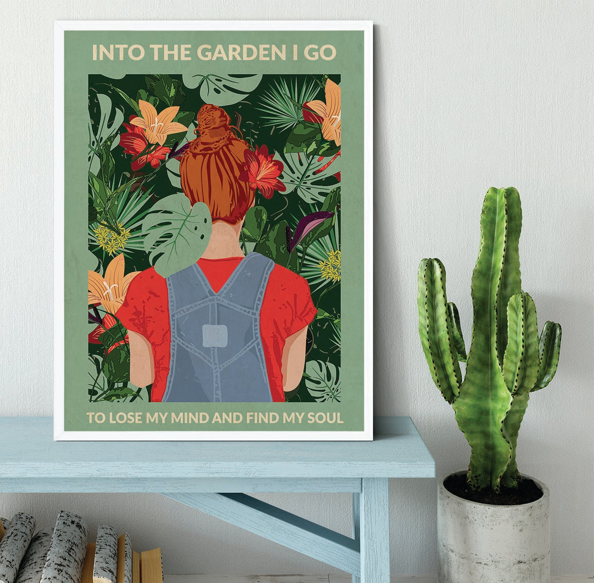 Into the Garden redhead a Light Green Framed Print - 1x -6