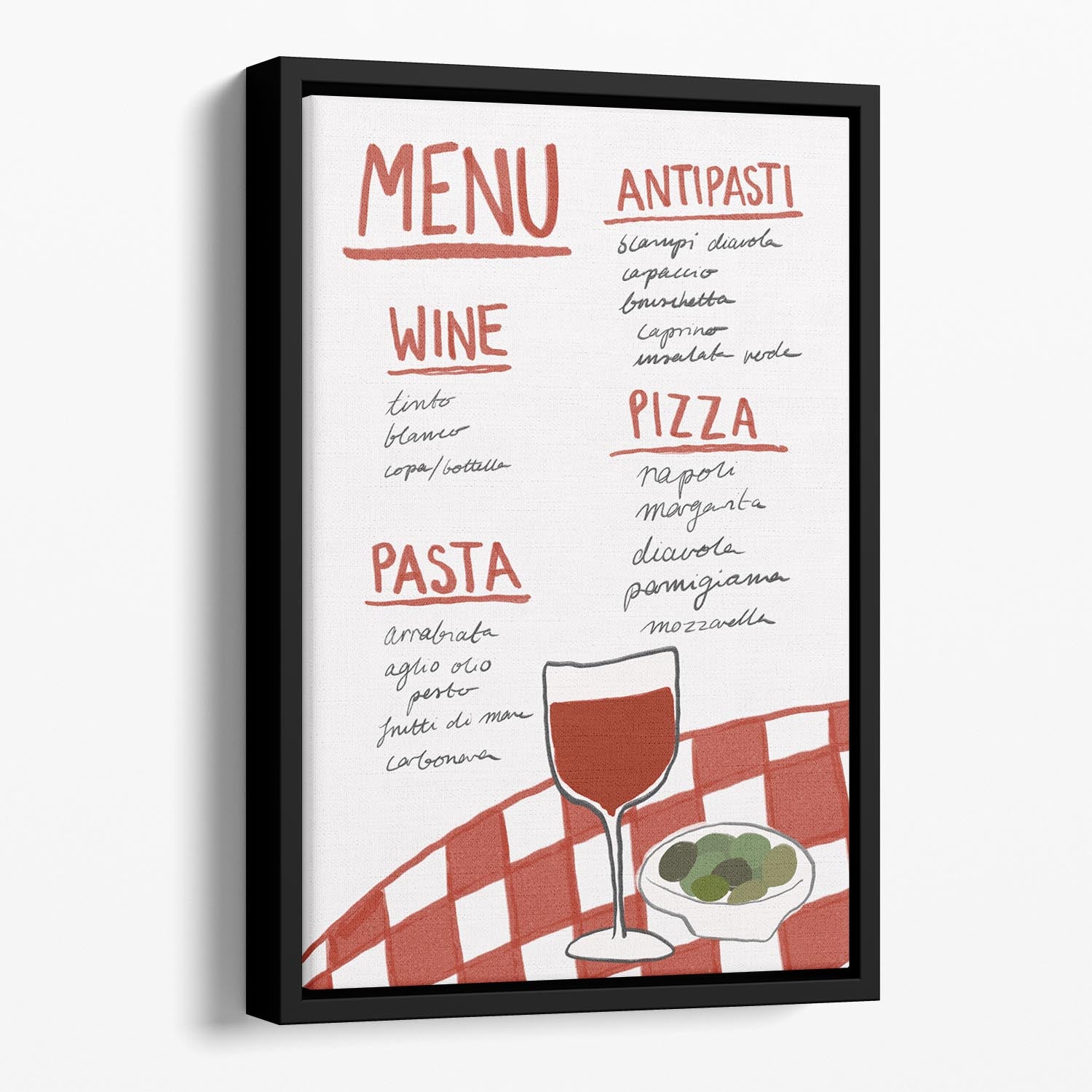 Italian Menu Floating Framed Canvas - Canvas Art Rocks - 1