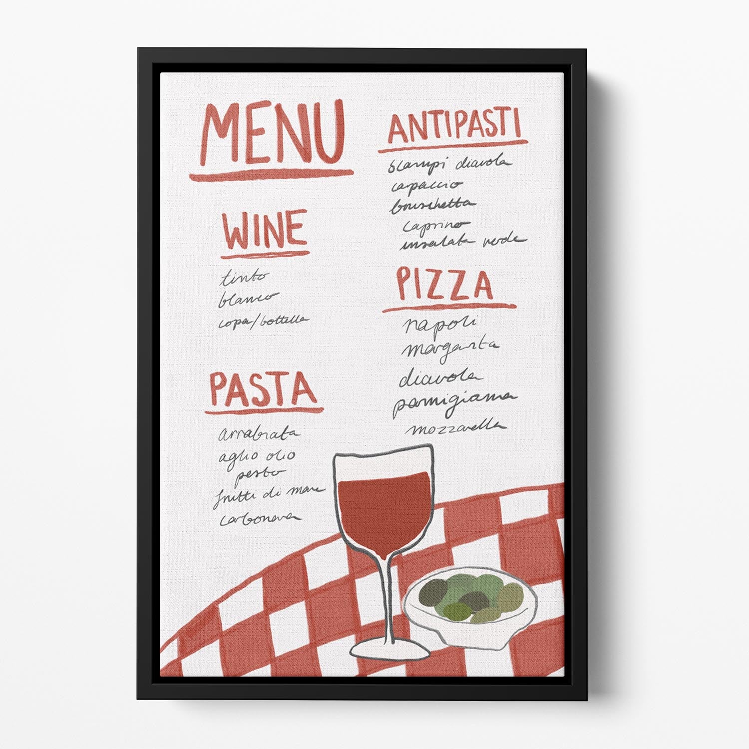 Italian Menu Floating Framed Canvas - Canvas Art Rocks - 2