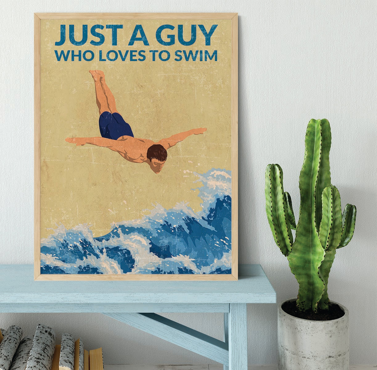 Just a Guy Who Loves To Swim blue Framed Print - 1x - 4