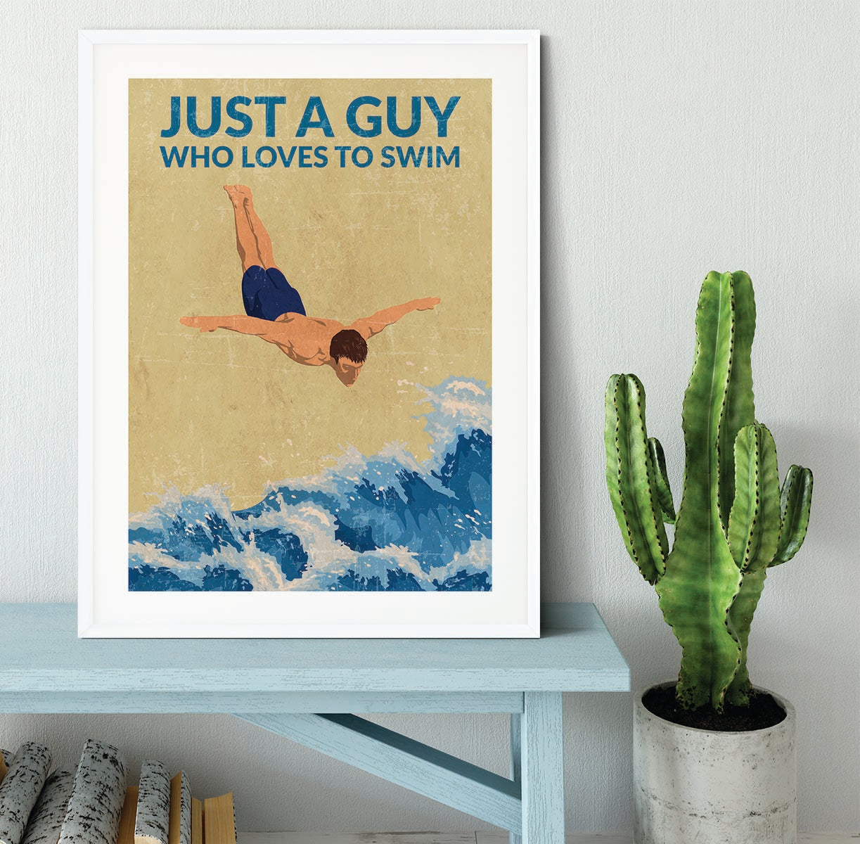 Just a Guy Who Loves To Swim blue Framed Print - 1x - 5