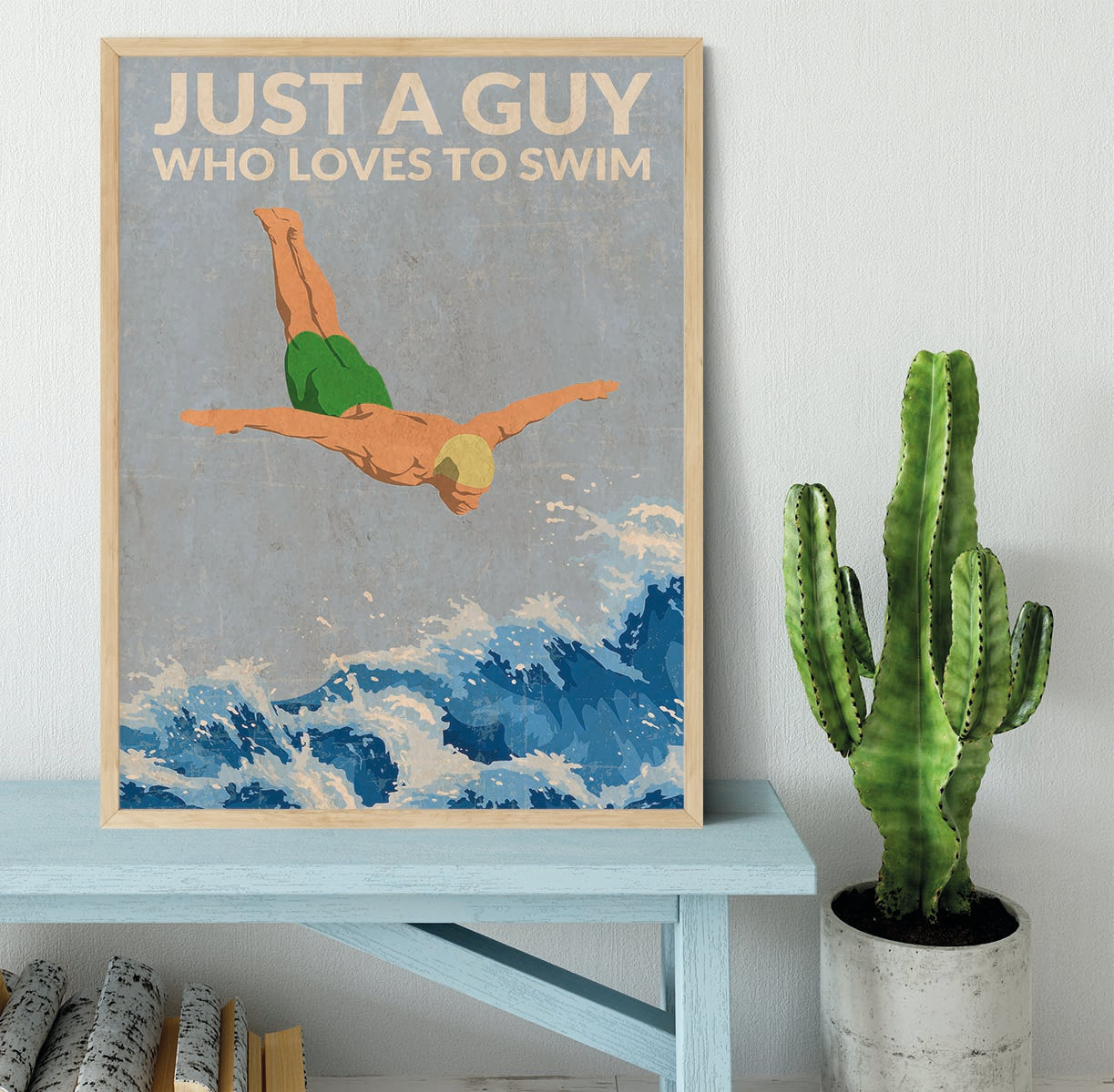 Just a Guy Who Loves To Swim green Framed Print - 1x - 4