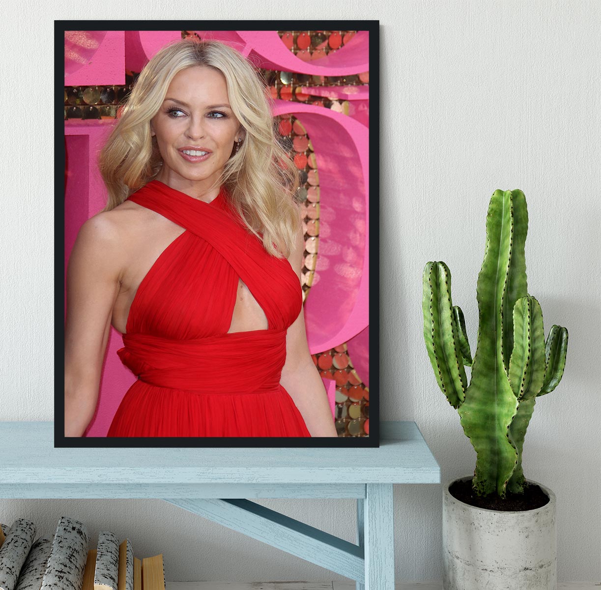 Kylie Minogue in red Framed Print - Canvas Art Rocks - 2