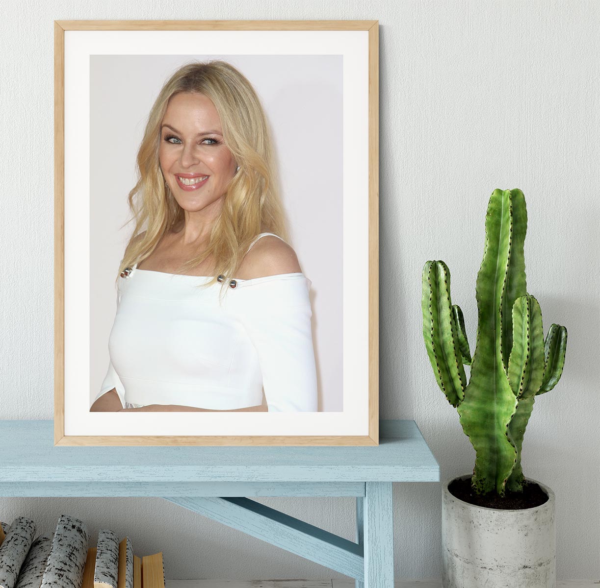 Kylie Minogue in white Framed Print - Canvas Art Rocks - 3