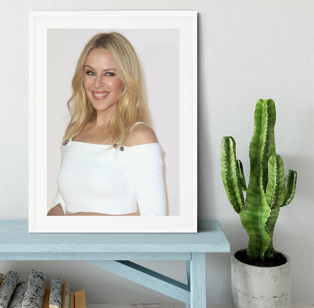 Kylie Minogue in white Framed Print - Canvas Art Rocks - 5