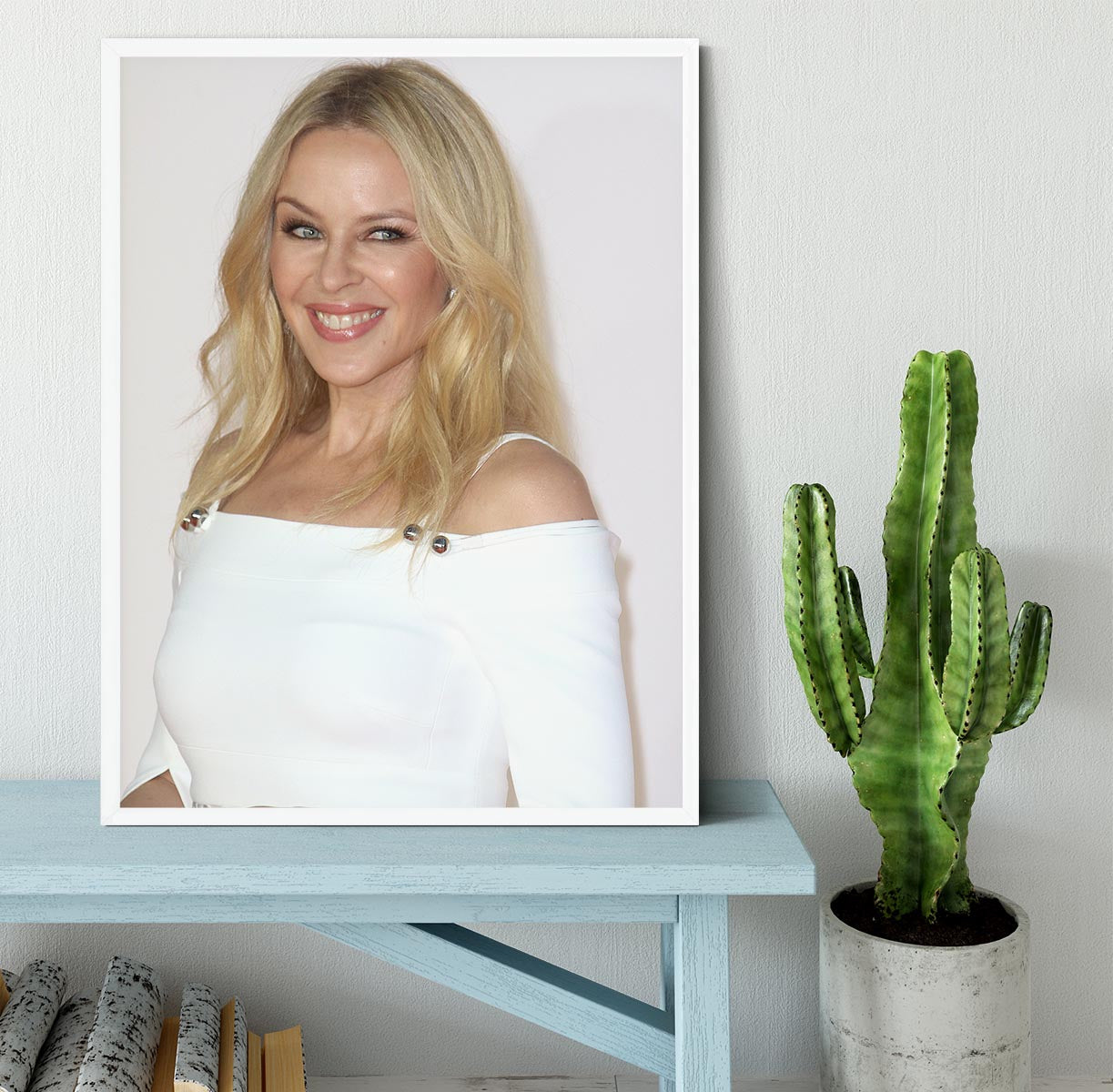 Kylie Minogue in white Framed Print - Canvas Art Rocks -6