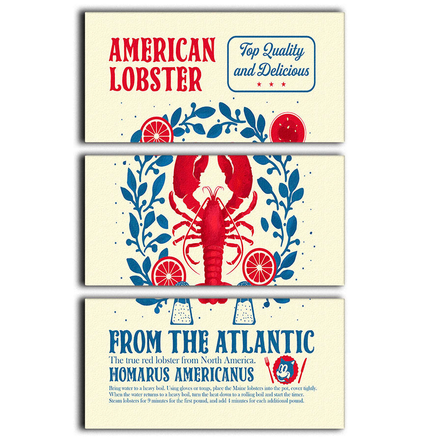 Lobster kitchen print 3 Split Panel Canvas Print - Canvas Art Rocks - 1