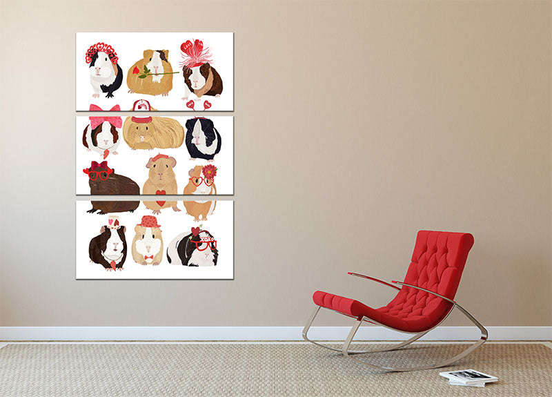 Love Guinea Pigs 3 Split Panel Canvas Print - 1x - 2