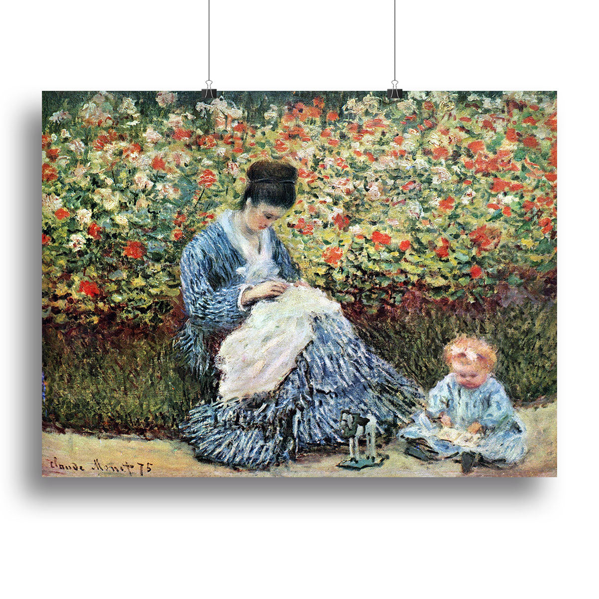 Madame Monet and child by Monet Poster - Unframed