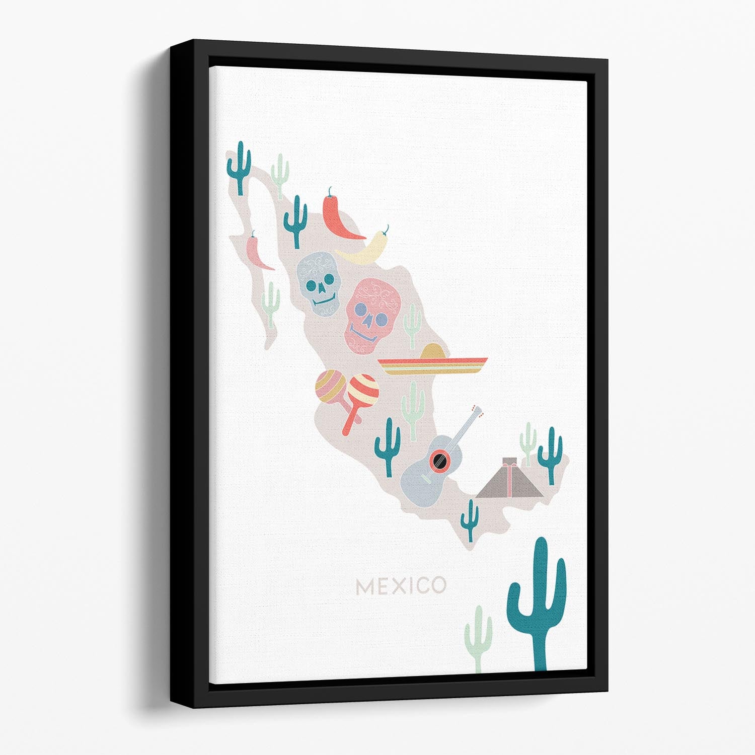 Mexico Map Floating Framed Canvas - 1x - 1